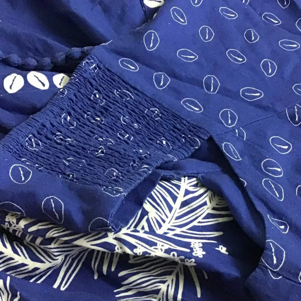 Farm Rio Mixed Ondina Blue Midi Cut out Ruched Sided Buttoned Down Maxi Dress - Picture 12 of 16